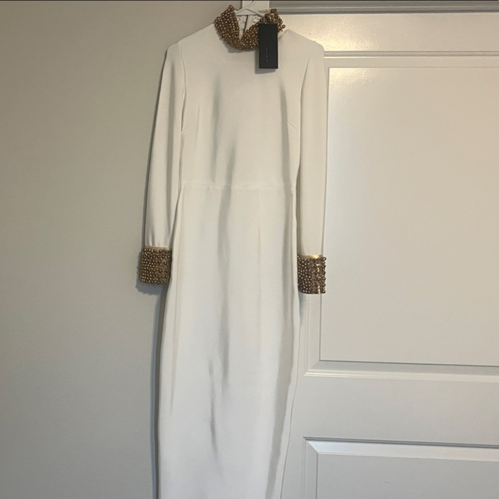 Fashion Nova White Dress with Gold Details